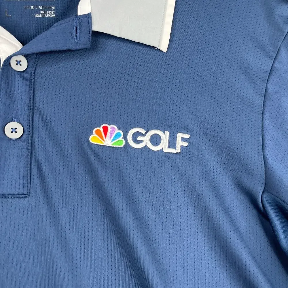 Adidas Golf Performance Polo Shirt Navy Blue NBC Golf Logo Stretch Casual Mens L